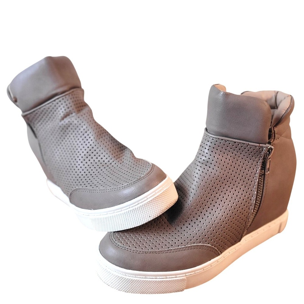 Steve Madden Linqsp Taupe Hidden Wedge Sneakers sz 8 Perforated Fashion High Top - Picture 3 of 16